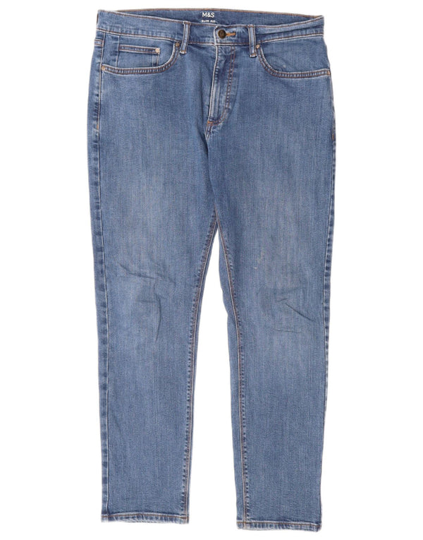 Marks & Spencer Damen Slim Jeans W32 L29 Blaue Baumwolle