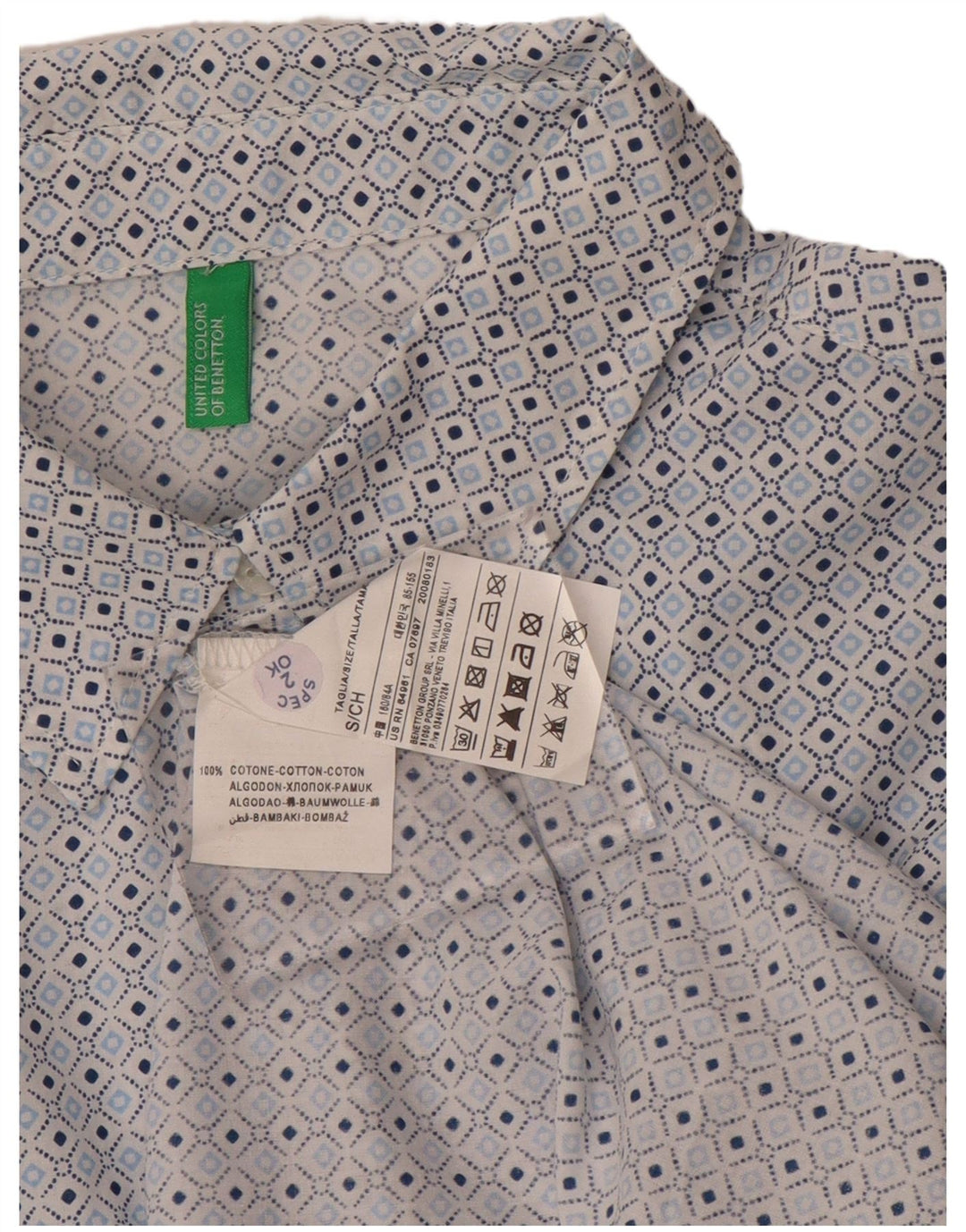 Benetton Damen-Hemd, klein, blau, geometrisch, Baumwolle