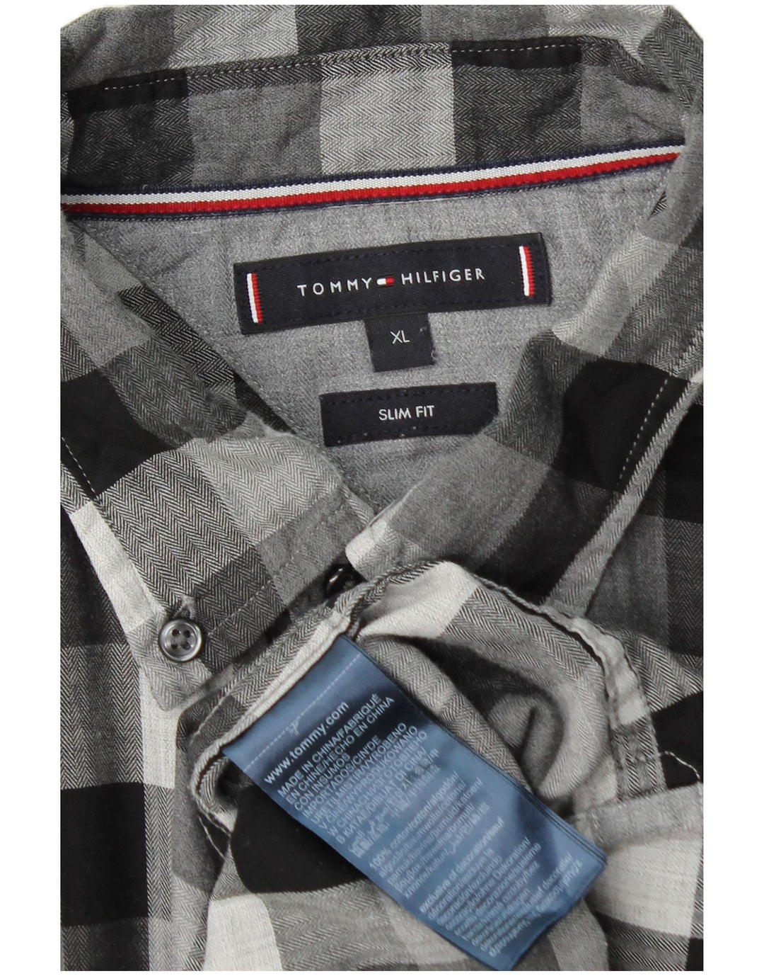 Tommy Hilfiger Herren-Flanellhemd mit schmaler Passform, XL, grau kariert, Baumwolle