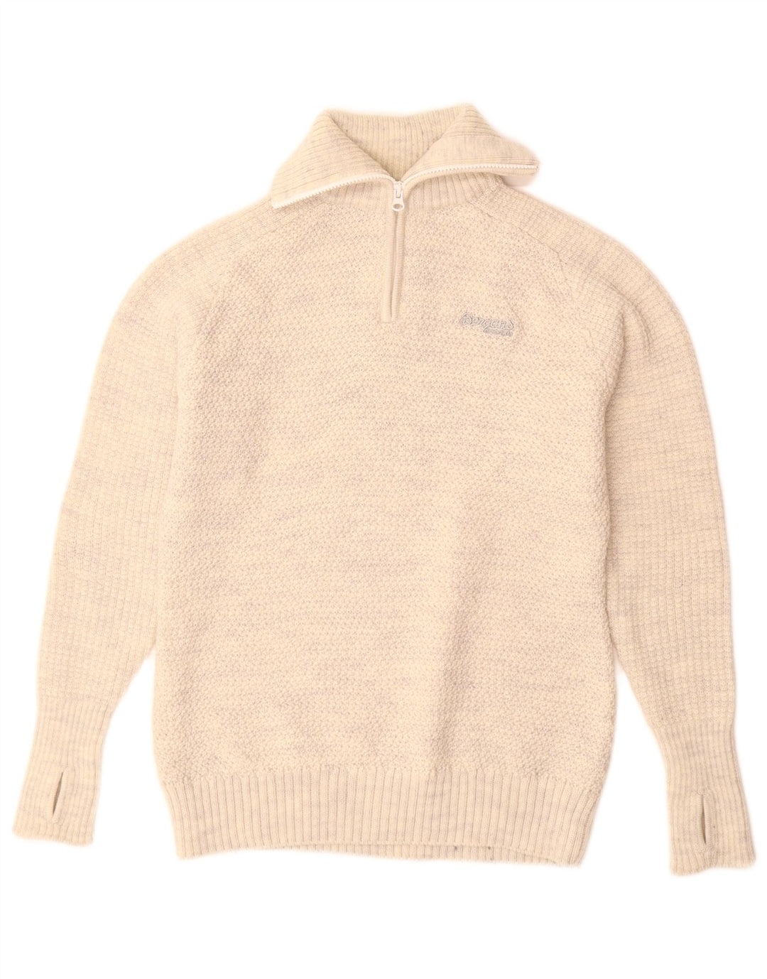 Bergans Herren-Pullover mit Reißverschluss am Hals, Mittelbeige gefleckte Merinowolle