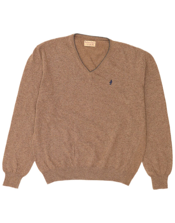 Marlboro Classics Herren-Pullover mit V-Ausschnitt, XL, beige Wolle