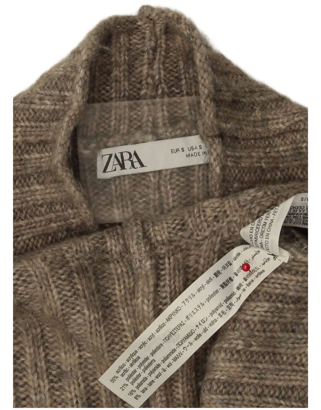 Zara Damen-Pullover mit Rollkragen, Gr. 10, Small, Grau, Acryl