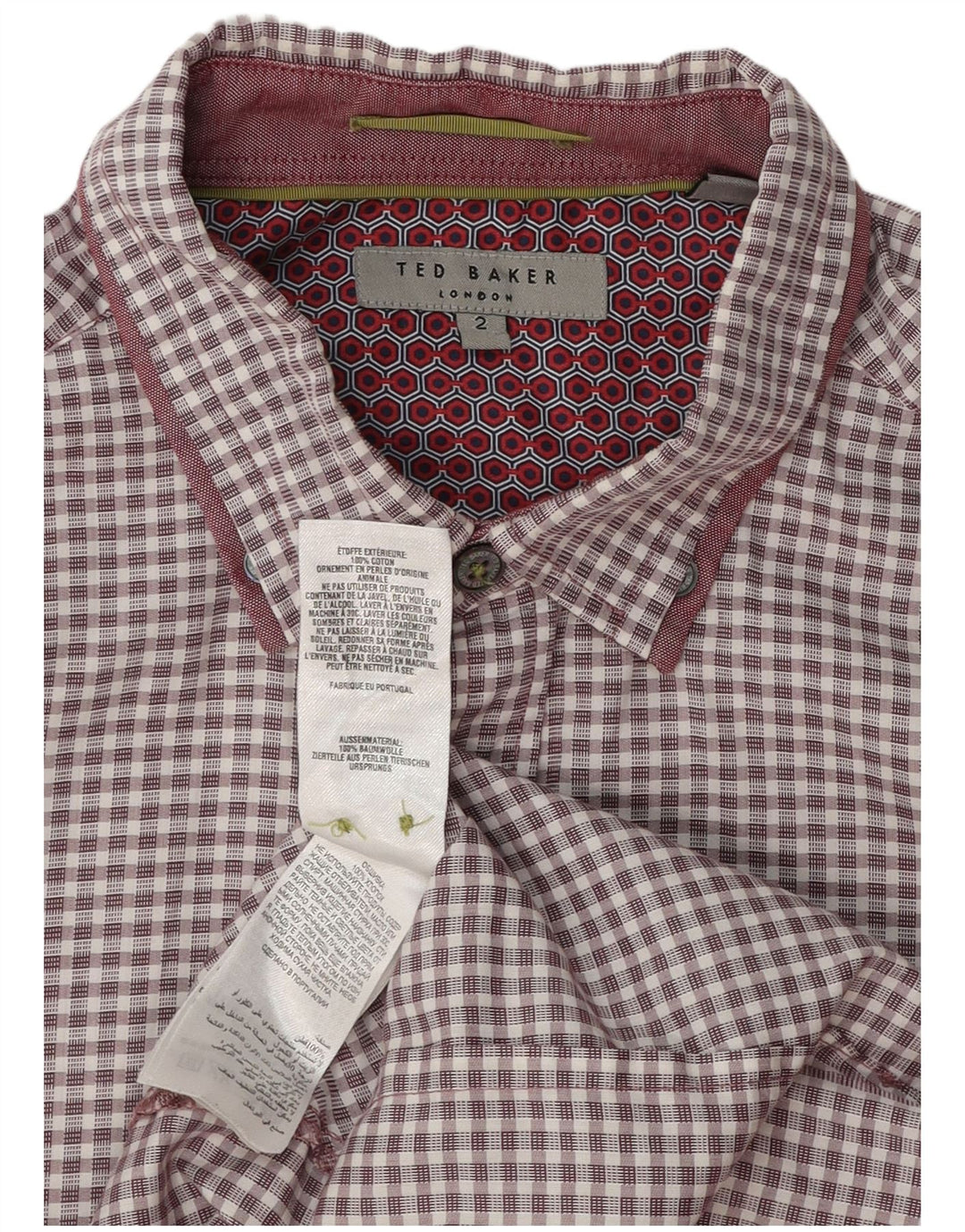 Ted Baker Herrenhemd, Größe 2, klein, Burgunderrot, Gingham-Baumwolle