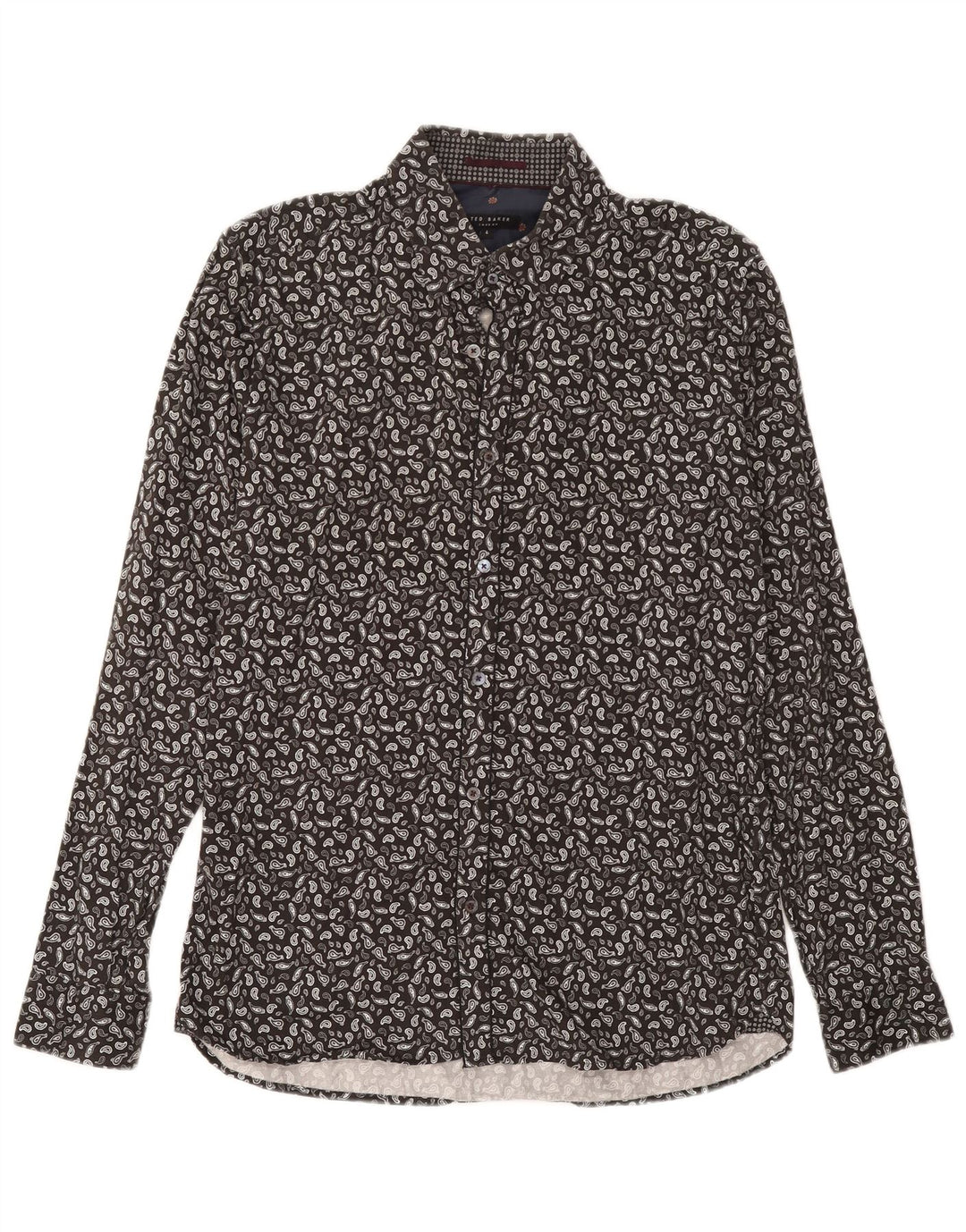 Ted Baker Herrenhemd, Größe 4, groß, graue Paisley-Baumwolle