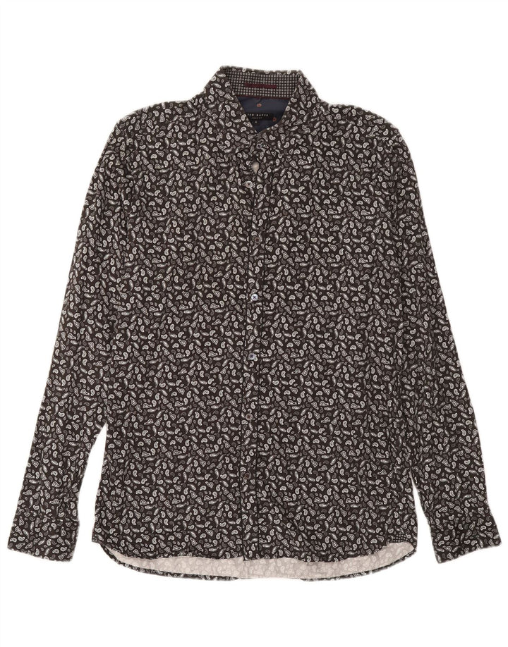 Ted Baker Herrenhemd, Größe 4, groß, graue Paisley-Baumwolle