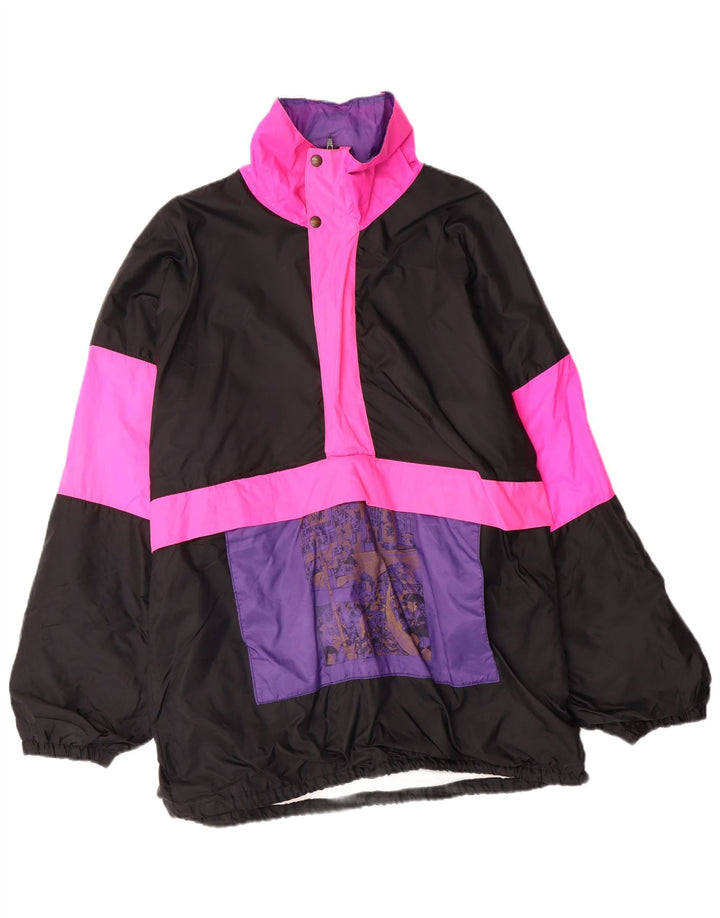 VINTAGE Herren-Anorakjacke mit Kapuze, UK 38, mittelschwarzes Colourblock-Polyamid