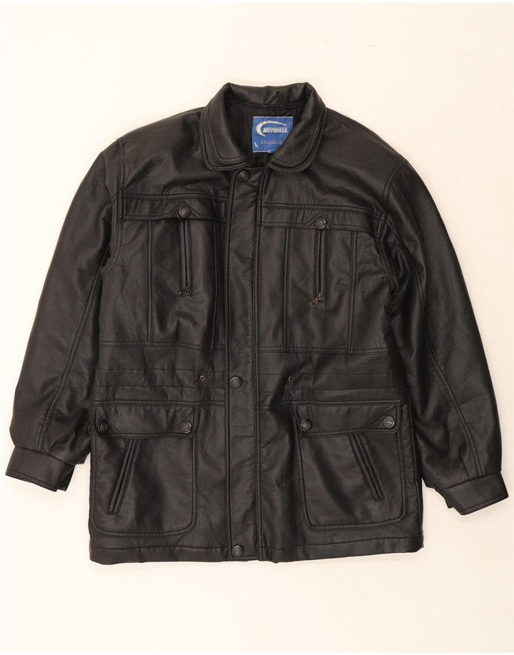 NUTSHELL Mens Faux Leather Windbreaker Jacket UK 40 Large Black Polyvinyl Vintage Nutshell and Second-Hand Nutshell from Messina Hembry 