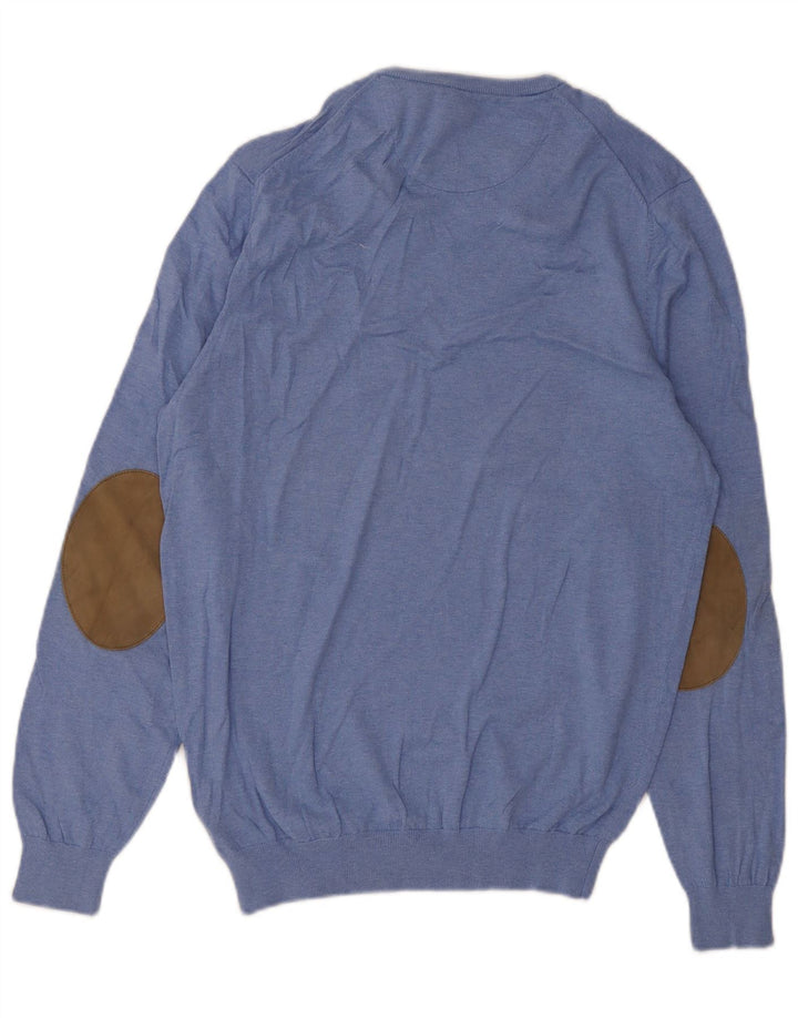 Massimo Dutti Herren-Pullover mit V-Ausschnitt aus mittelblauer Baumwolle