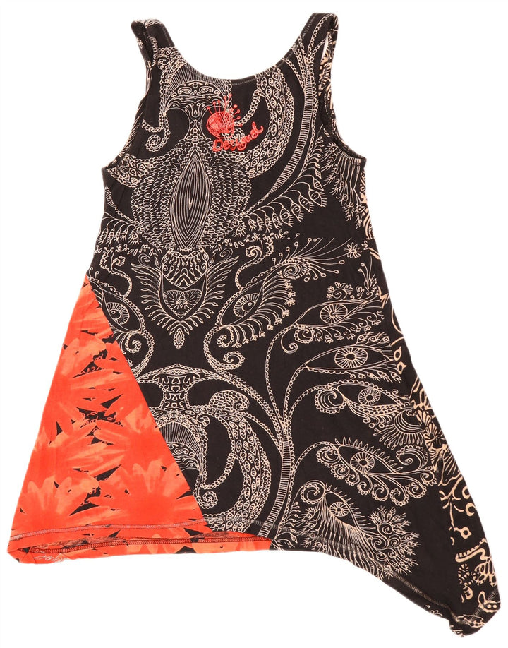 DESIGUAL Damen ärmelloses asymmetrisches Tunika-Oberteil UK 10 Small Black Floral