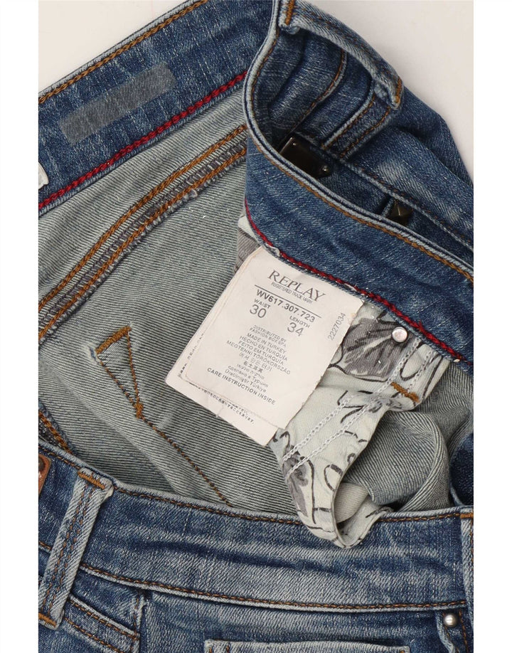 Replay Damen Distressed Slim Jeans W30 L34 Blaue Baumwolle