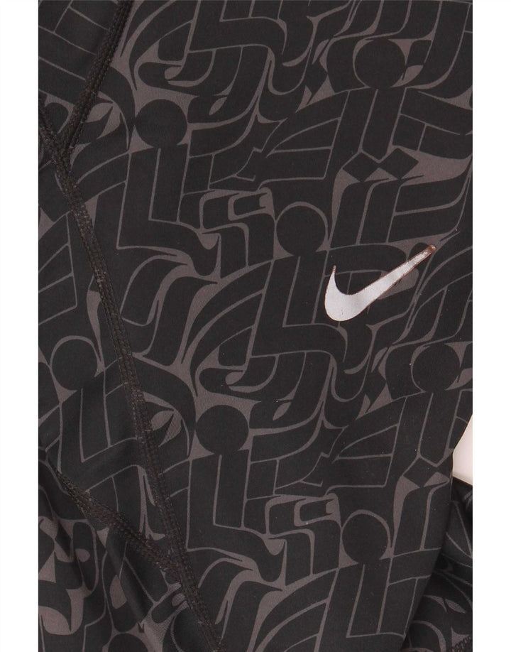 Nike Damen Dri Fit Leggings UK 14 Mittelschwarzes geometrisches Polyester
