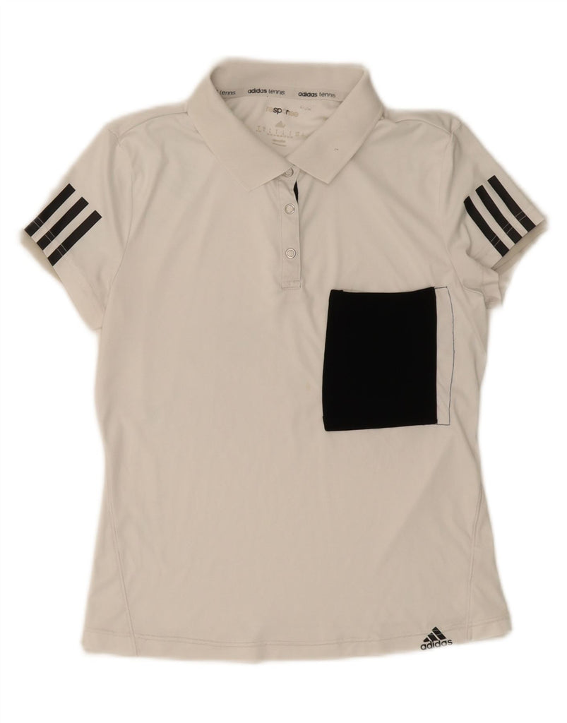 ADIDAS Womens Climalite Polo Shirt UK 8/10 Small White Colourblock Vintage Adidas and Second-Hand Adidas from Messina Hembry 