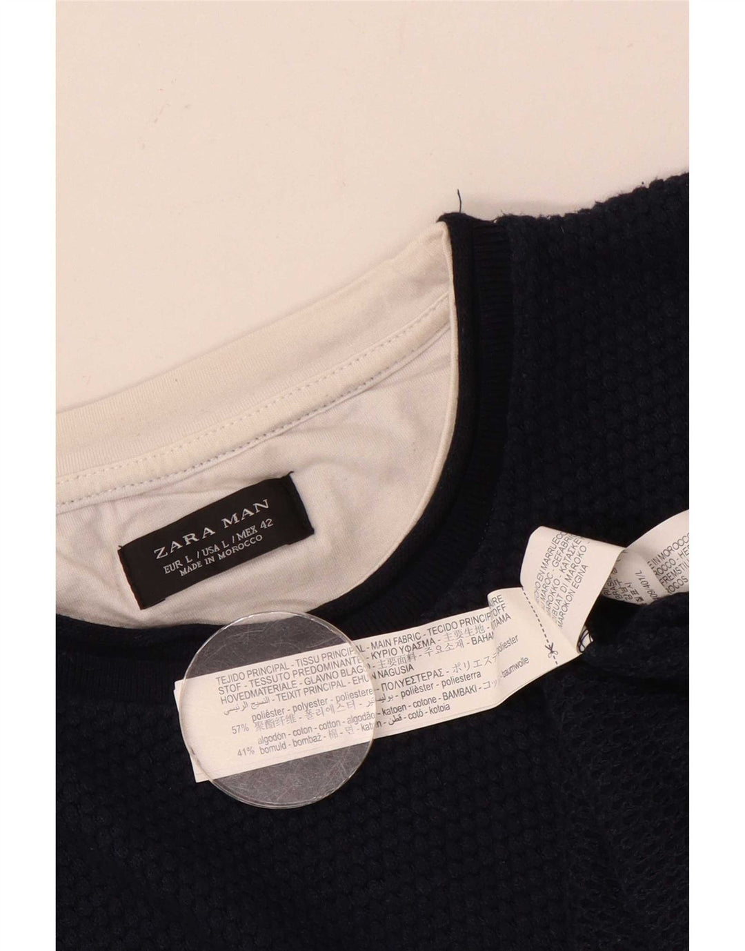 Zara Herren-Pullover mit Rundhalsausschnitt, groß, marineblaues Polyester