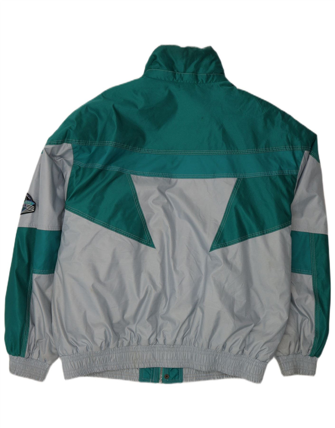 Vintage Herren-Skijacke mit Grafik, EU 48, mittelgrünes Farbblock-Polyamid
