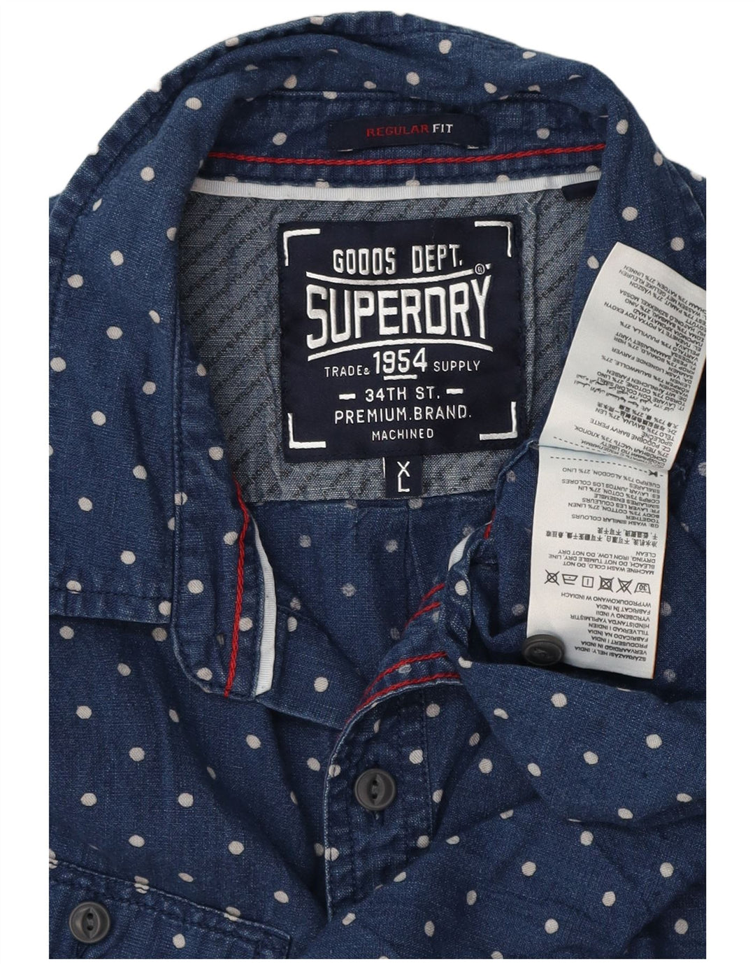 SUPERDRY Herren-Kurzarmhemd, reguläre Passform, XL, blau gepunktet, Baumwolle