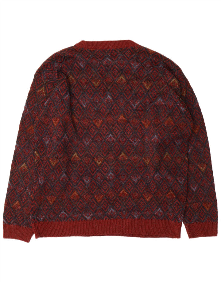 Marks & Spencer Herren-Pullover mit Rundhalsausschnitt, großes rotes geometrisches Acryl