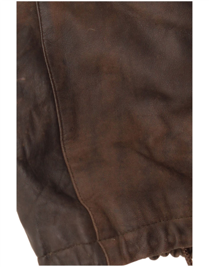 VINTAGE Damen Ledermantel mit Kapuze EU 38 Mittelbraunes Leder