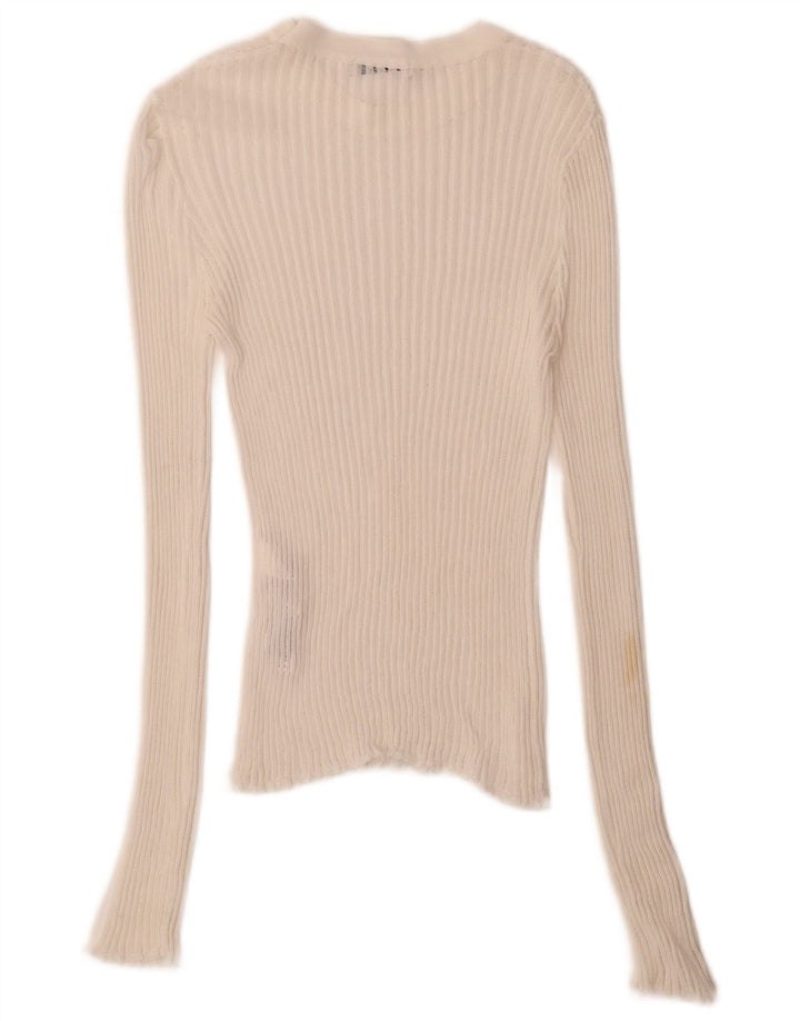 Zara Damen Top Langarm UK 8 Small Weiße Viskose