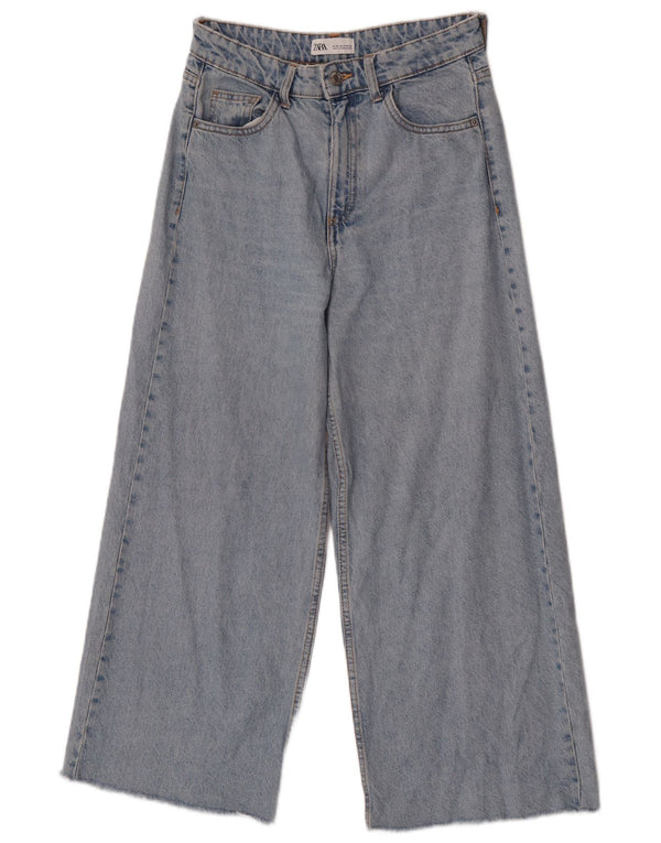 Zara Damen-Jeans mit hoher Taille und weitem Bein, EU 36, XS, B26, L25, blaue Baumwolle