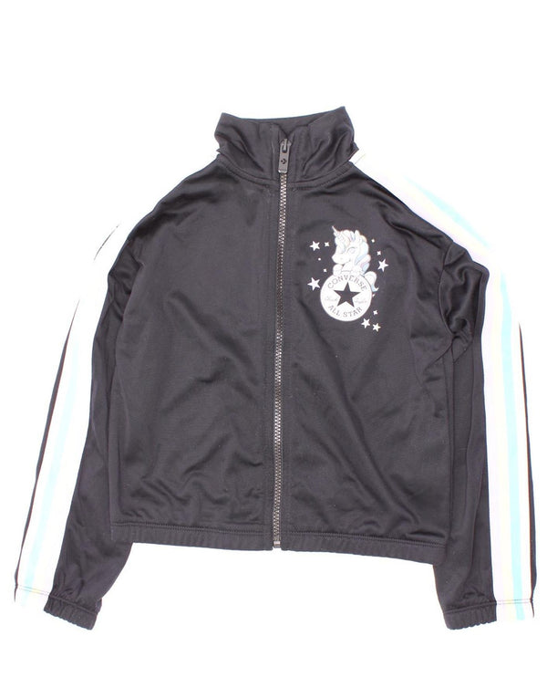 Converse Mädchen Einhorn-Trainingsoberteil, Jacke, 5–6 Jahre, Schwarz, Farbblock