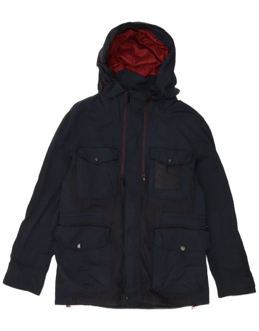 Zara Herren-Utility-Jacke mit Kapuze, Größe 40, Marineblau