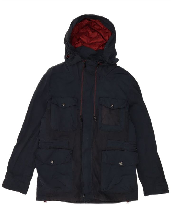 Zara Herren-Utility-Jacke mit Kapuze, Größe 40, Marineblau