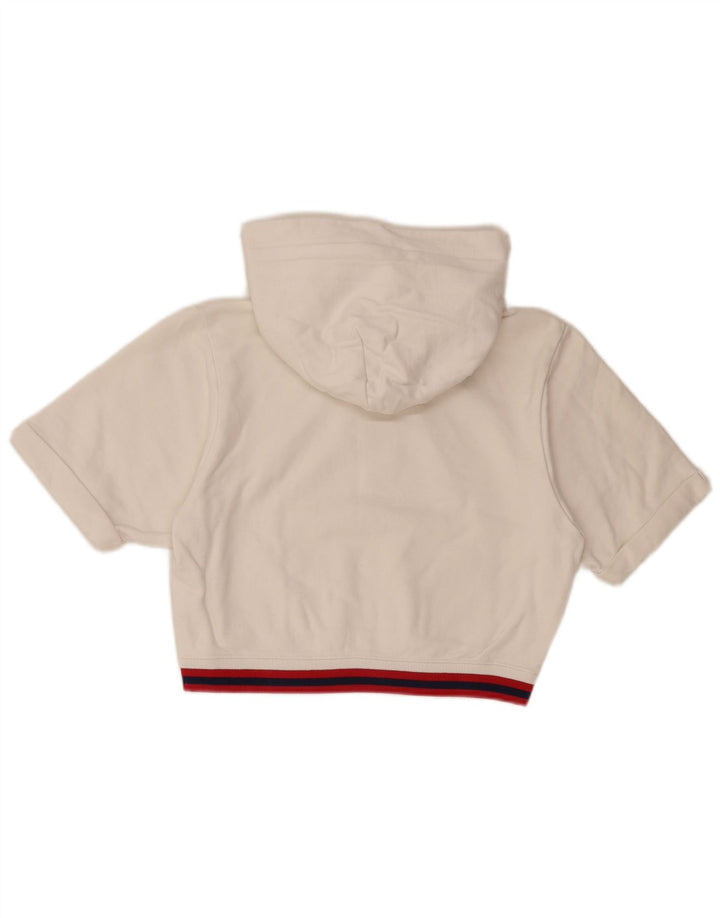 CHAMPION Womens Crop Graphic Kurzarm Hoodie Pullover UK 10 Small Weiß