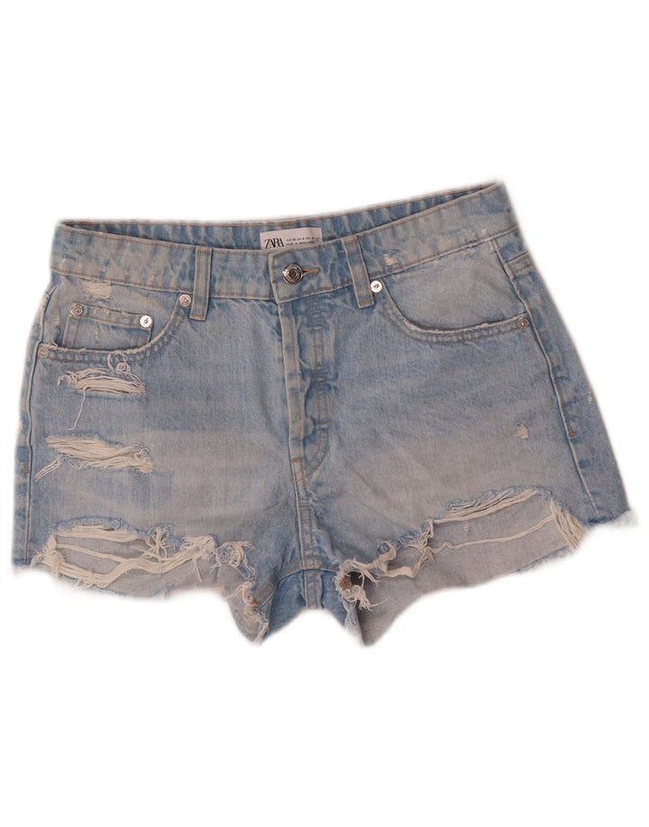 Zara Damen Distressed Denim Shorts EU 38 Small W28 Blaue Baumwolle