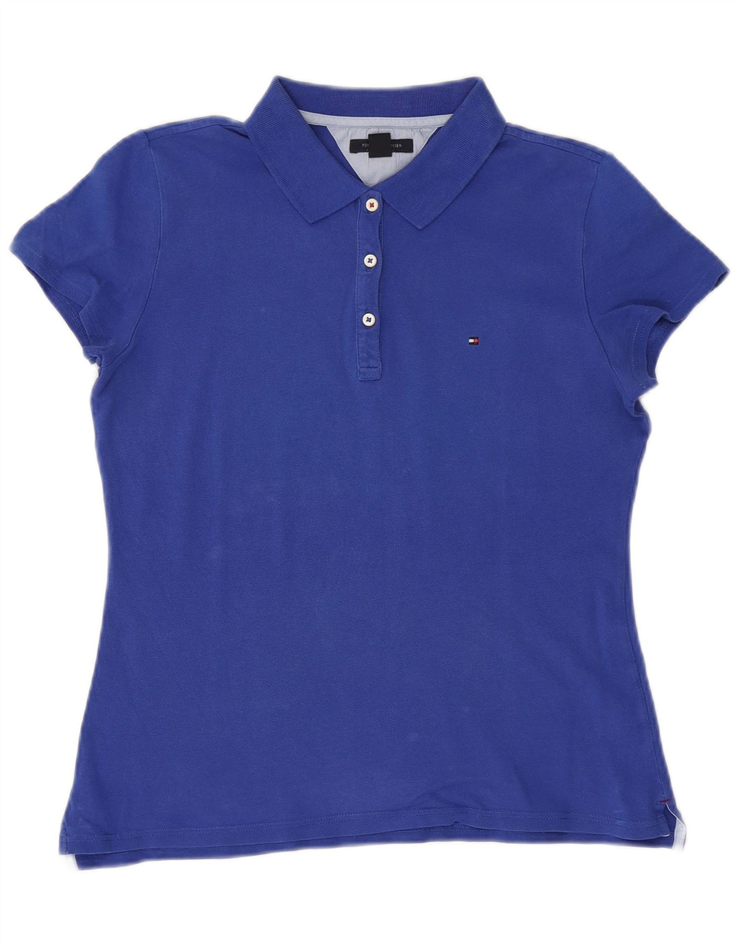 TOMMY HILFIGER Damen Poloshirt UK 12 Mittelblaue Baumwolle