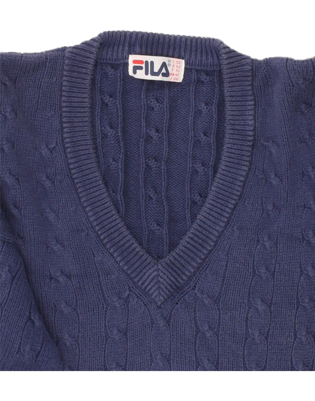 FILA Mens V-Neck Jumper Sweater IT 52 Large Blue Cotton Vintage Fila and Second-Hand Fila from Messina Hembry 