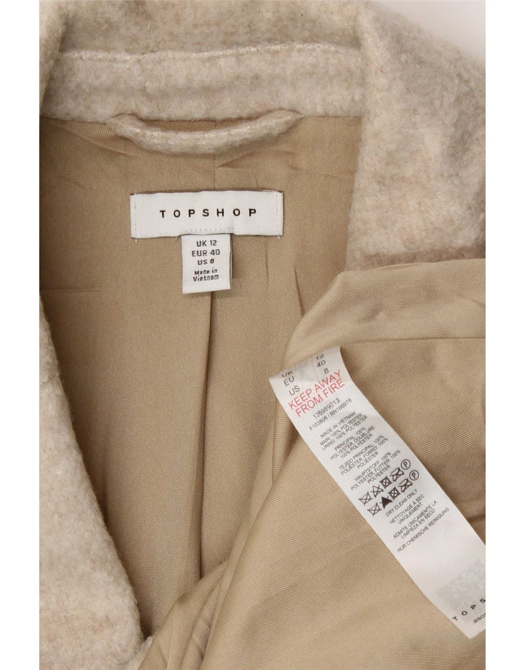 Topshop Damen-Blazerjacke mit 3 Knöpfen, UK 12, mittelbeigefarbenes Polyester