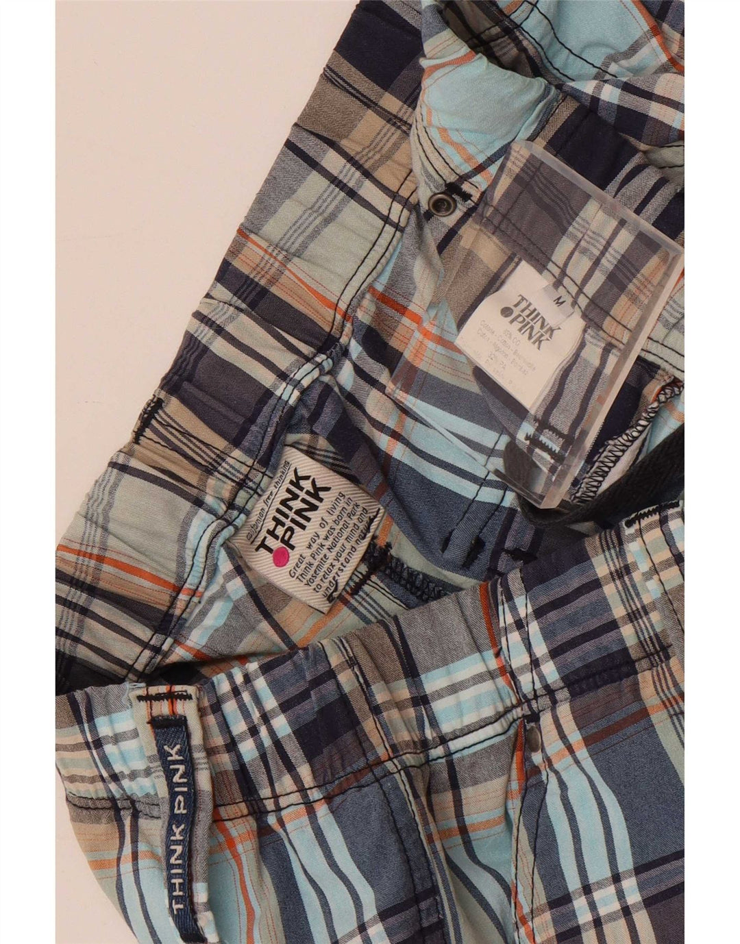 Think Pink Herren-Chinohose mit lockerer Passform, Größe M, W30, L29, mehrfarbig kariert