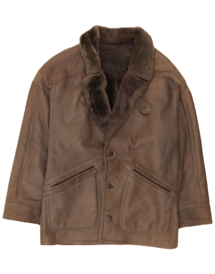 Vintage Herren Shearling Jacke IT 52 XL Braun