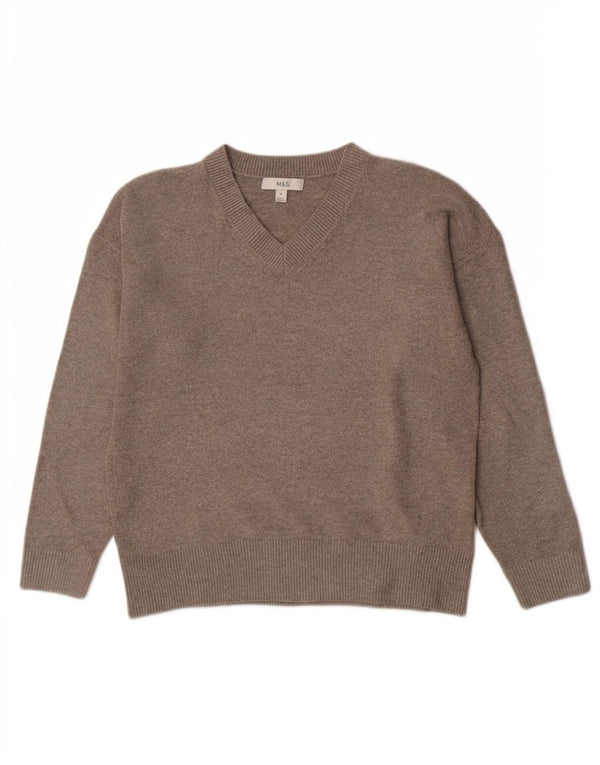 Marks & Spencer Damen-Pullover mit V-Ausschnitt, UK 14, Mittelgrau, Polyester