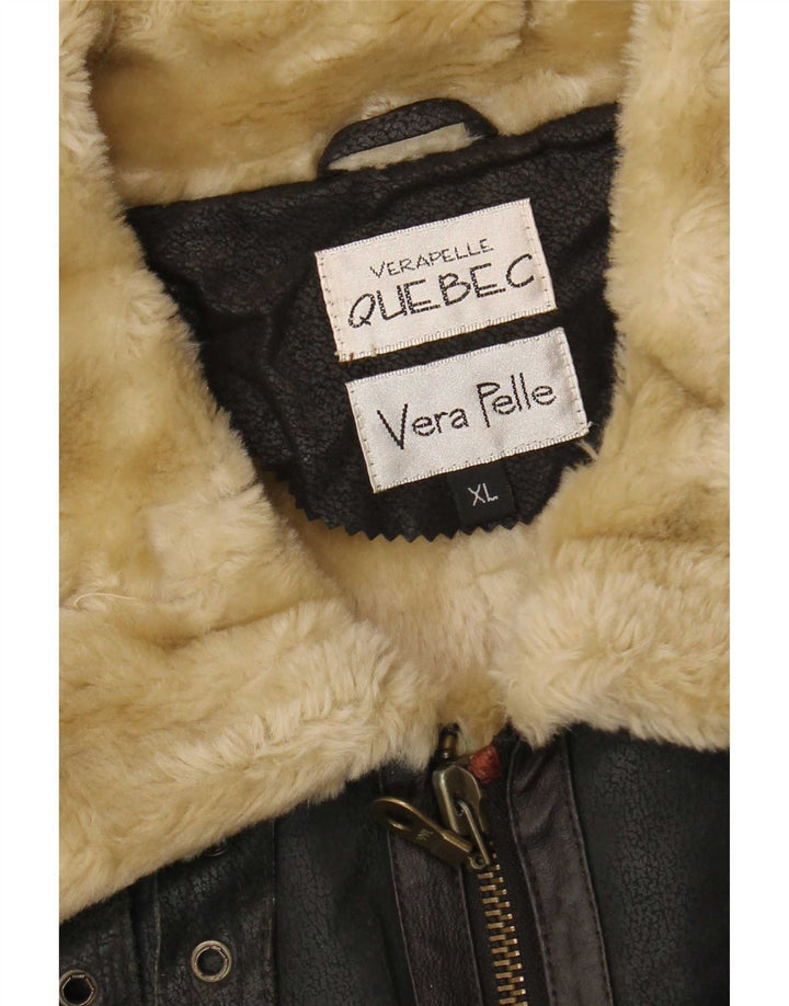 Quebec Herren Shearling Jacke UK 42 XL Schwarzes Leder