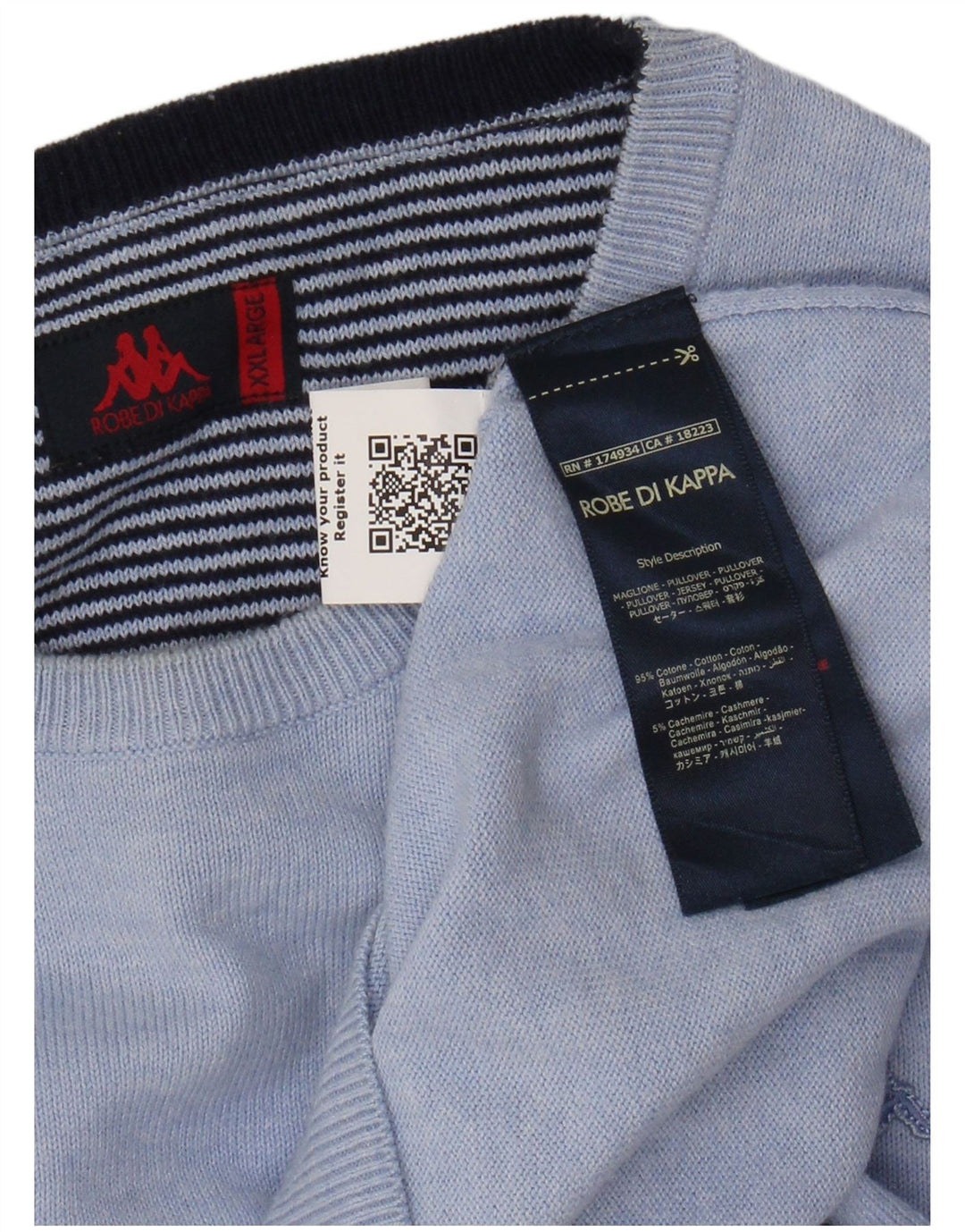 Kappa Herren-Pullover mit Rundhalsausschnitt, 2XL, blaue Baumwolle