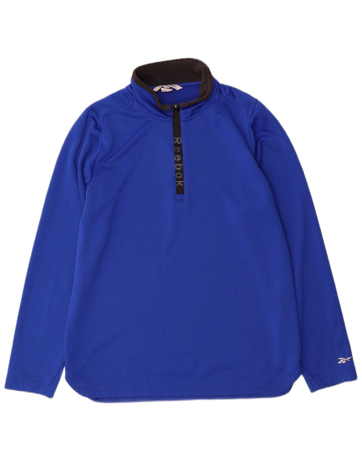 Reebok Herren-Trainingsanzug-Oberteil mit grafischem Reißverschluss und Halsausschnitt, großes, blaues Polyester