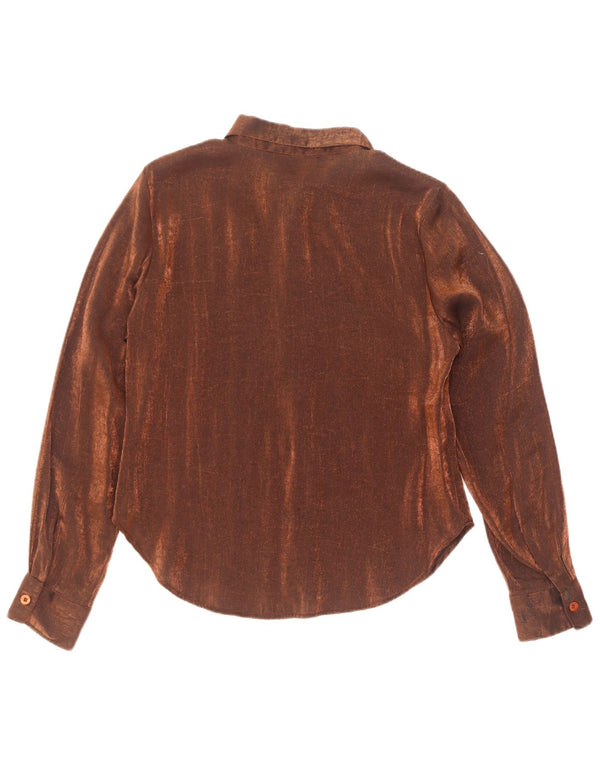 Passport Womens Shirt Blouse UK 10 Small Brown Viscose