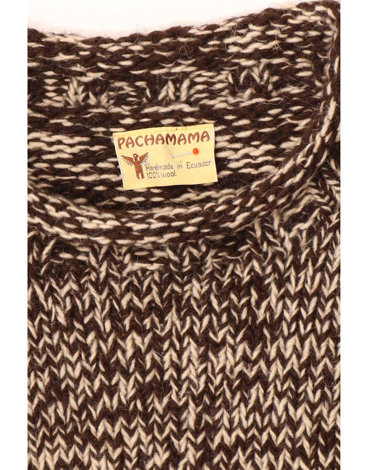 Pachamama Herren-Pullover mit Rollkragen, handgefertigt, groß, braun gesprenkelte Wolle