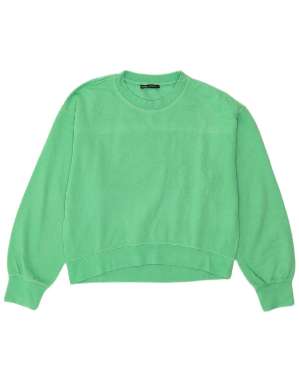 Zara Damen Crop Sweatshirt Pullover UK 14 Mittelgrüne Baumwolle