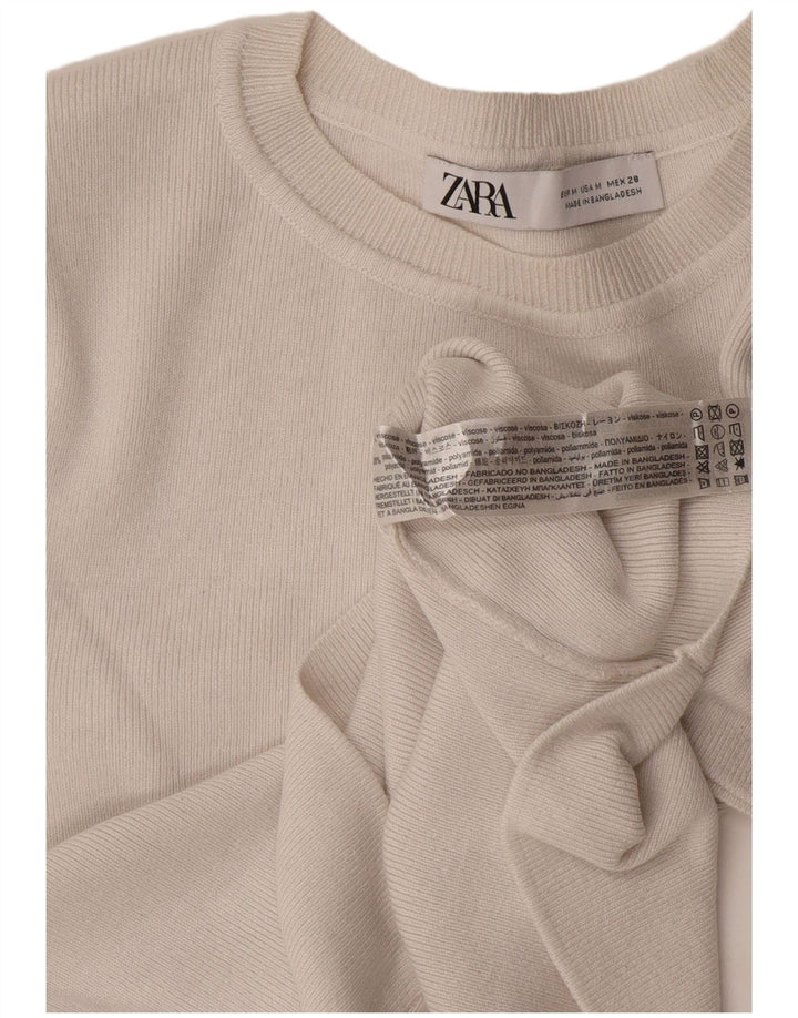 Zara Damen Crop Top UK 12 Mittelweiße Viskose