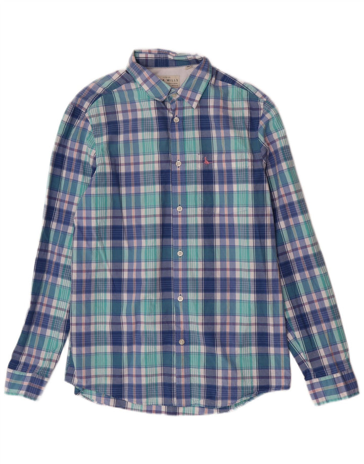 Jack Wills Herren-Hemd in klassischer Passform, klein, blau kariert, Baumwolle