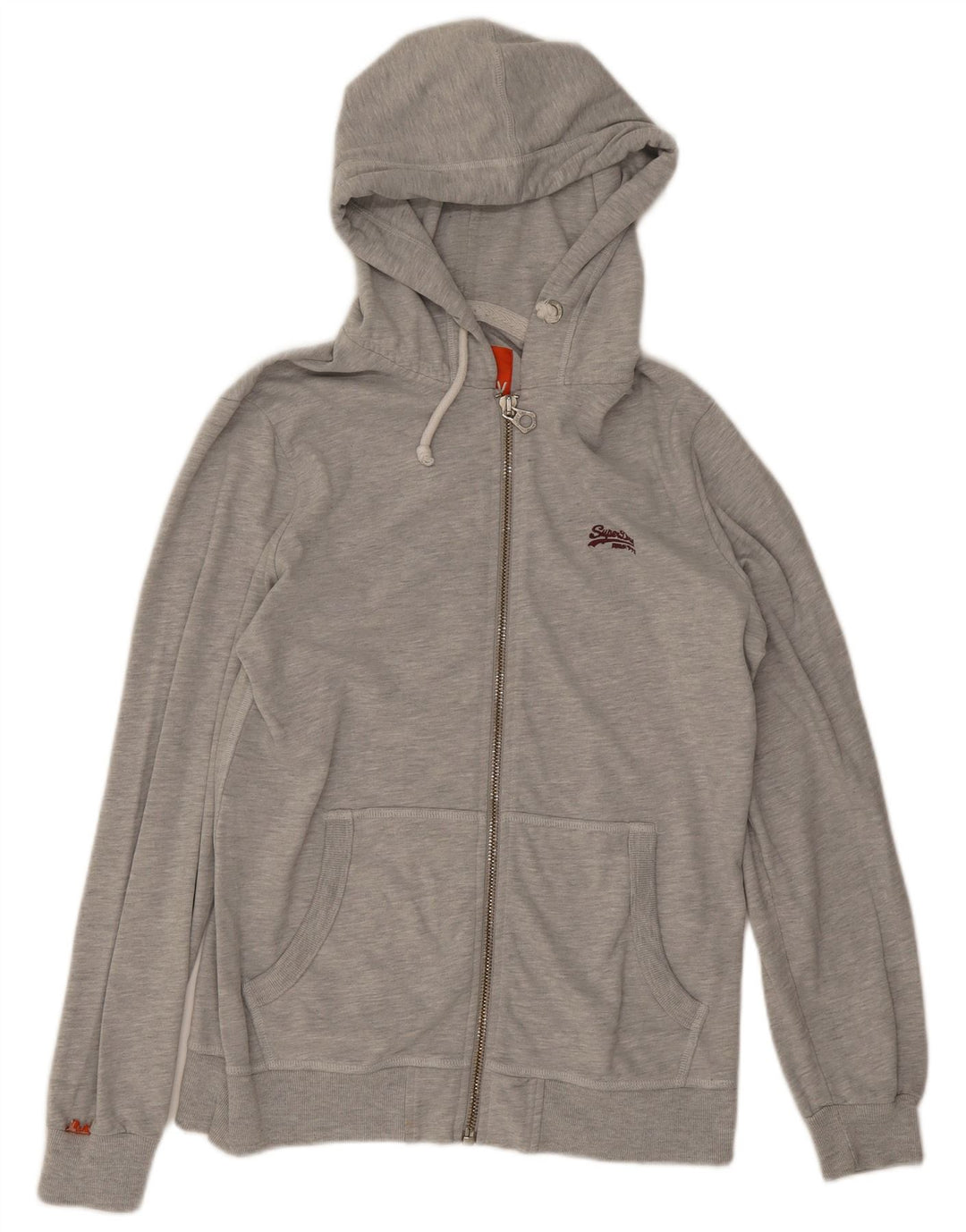 Superdry Herren-Kapuzenpullover mit Reißverschluss aus mittelgrauer Baumwolle