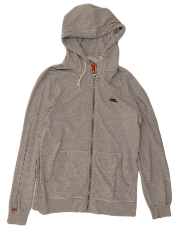 Superdry Herren-Kapuzenpullover mit Reißverschluss aus mittelgrauer Baumwolle