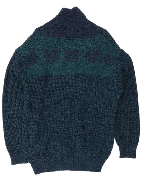 ALEX Herren-Cardigan-Pullover IT 54 XL Marineblaue Colourblock-Wolle