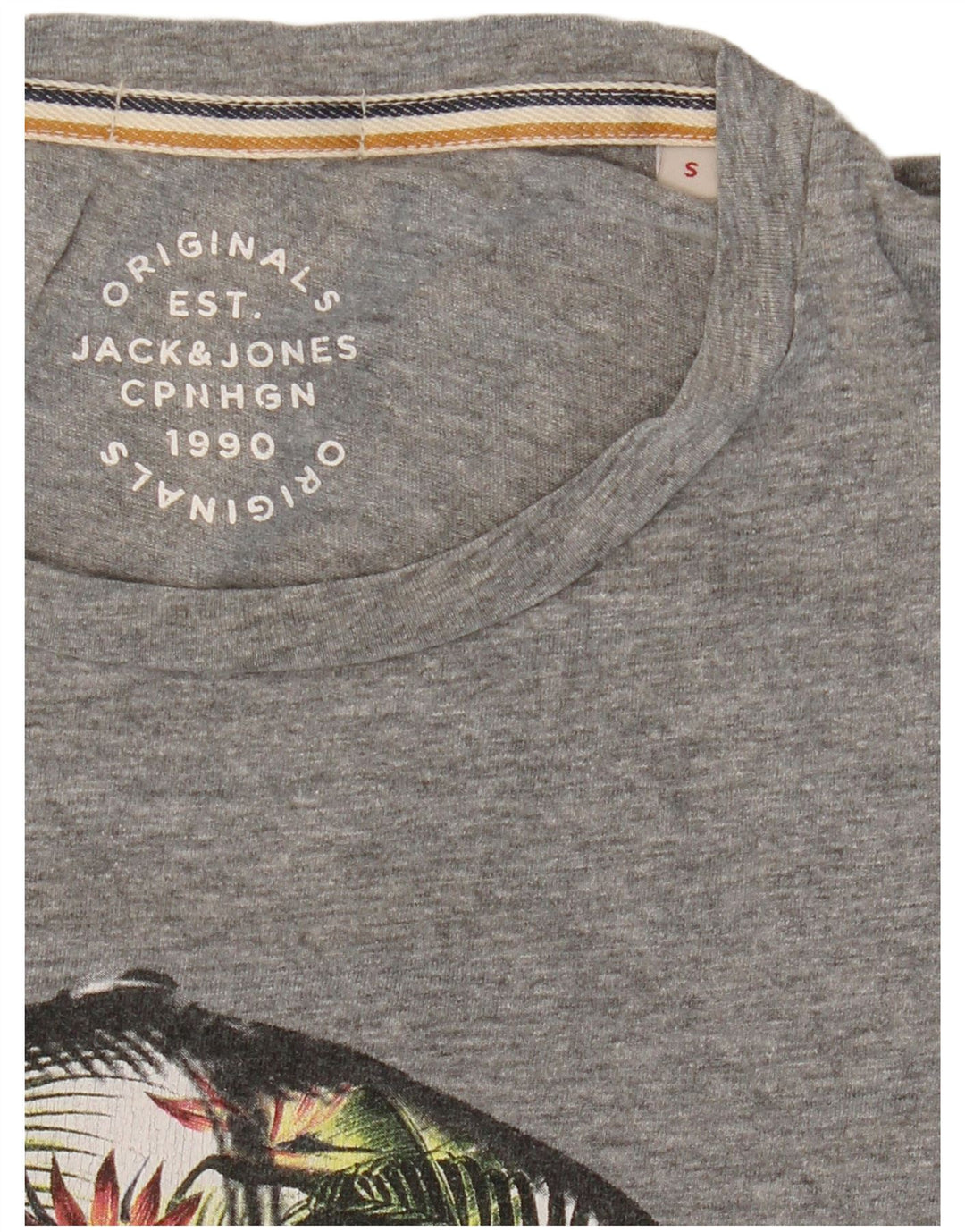 JACK & JONES Herren-T-Shirt mit Grafik, Größe S, Grau meliert