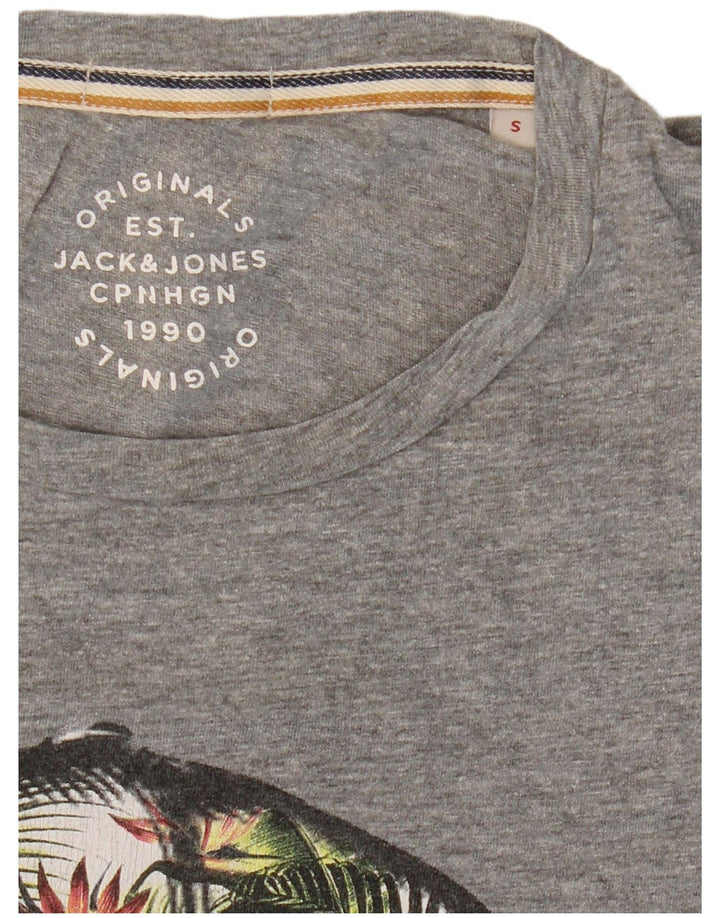 JACK & JONES Herren-T-Shirt mit Grafik, Größe S, Grau meliert
