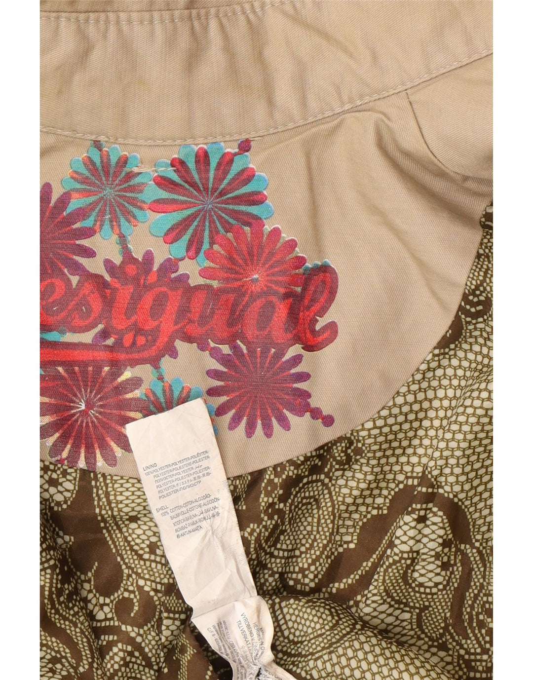 Desigual Damen Zweireihiger Trenchcoat EU 38 Mittelbeige mit Blumenmuster