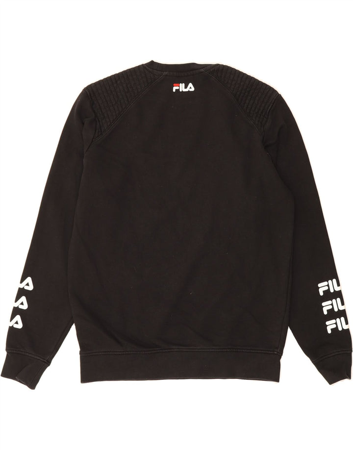 FILA Mens Graphic Sweatshirt Jumper Small Black Cotton Vintage Fila and Second-Hand Fila from Messina Hembry 