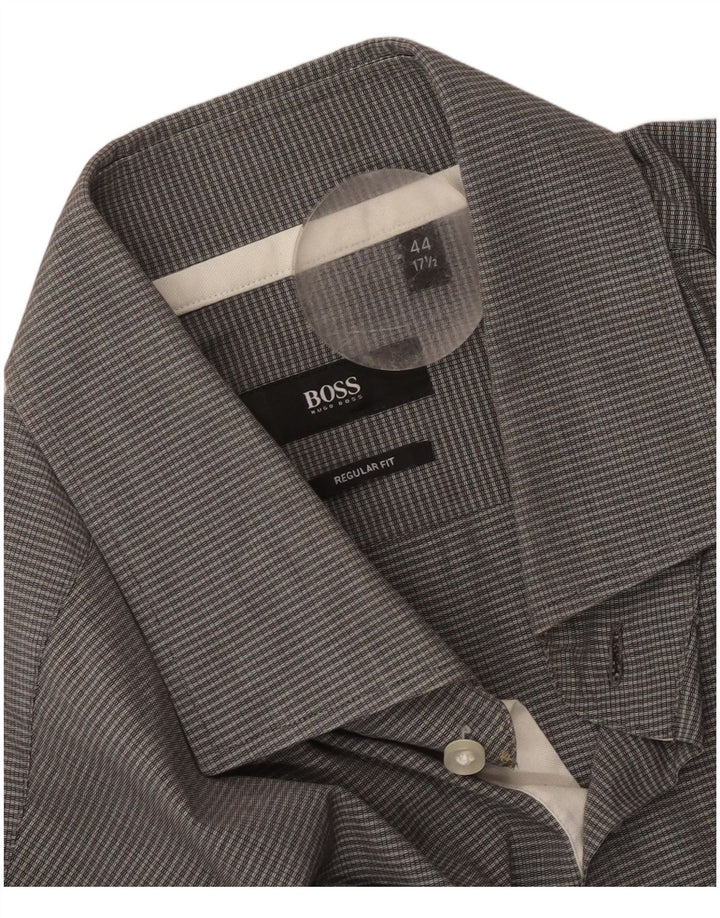 Hugo Boss Herren-Hemd in normaler Passform, Größe 44 17 1/2 XL, grau karierte Baumwolle